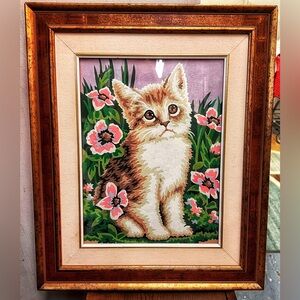 Darling vintage Paint By Number of a kitten, 17.5” by 14.5”